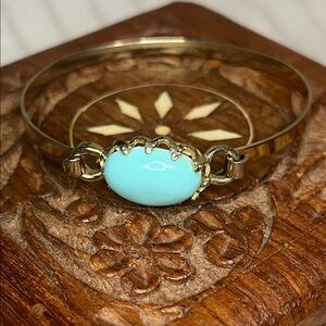 Avon Gold Tone Faux Sleeping Beauty Turquoise Hooking Bangle AS IS TLC Stamped